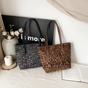 Large vintage leopard print tote bag in brown and grey for 2024 autumn winter style