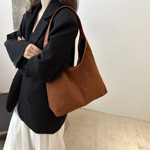 Brown faux suede tote bag for women, minimalist large capacity shoulder bag for daily use