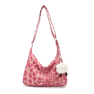 Sac hobo chic à imprimé léopard rose avec joli pendentif mouton blanc et bandoulière