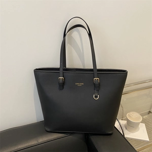 Sac Cabas Femme Grande Capacité Mode Noir en Cuir PU Minimaliste Sac à Épaule Couleur Unie Fermeture Éclair