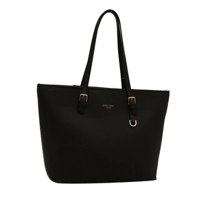 Grand sac cabas en similicuir noir pour femme avec boucles dorées et fines lanières
