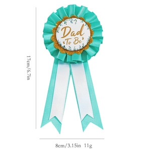 Teal and white Dad To Be ribbon badge corsage for baby shower party celebrations