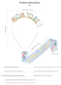 Vue détaillée des dimensions du serre-tête Mom to Be et de l'écharpe à fleurs imprimées