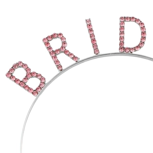 Silver alloy BRIDE headband with pink rhinestones for bridal parties and celebrations