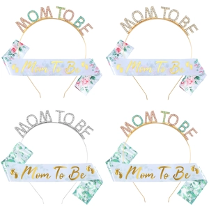 Kit fête prénatale Mom To Be avec serre-tête en strass et écharpe en satin fleuri