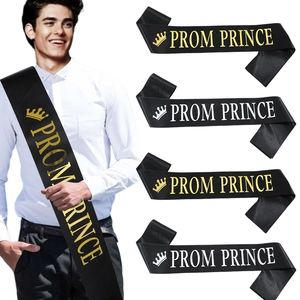 Prom Prince Satin Sash With Crown Gold Silver Stamping For Graduation Party Celebration School Events Mens Party Accessory