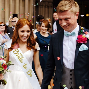 White Bride to Be satin sash with gold glitter lettering for bridal party celebration