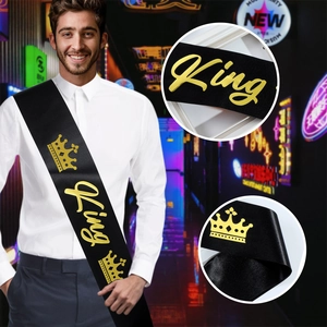 Elegant black satin King sash with gold foil lettering for birthday party celebration