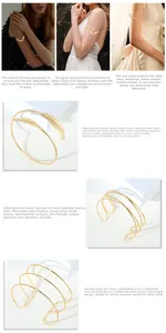 Détail du bracelet de bras doré ajustable avec motif feuille et diamètre de 7,3 cm