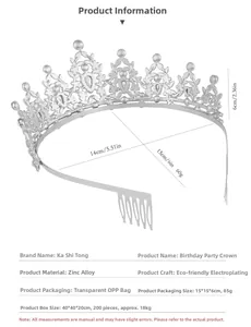 Detailed crown specs: 6cm height, 14-15cm width, eco-plated zinc alloy birthday tiara