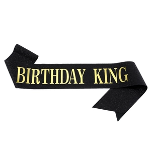 Sparkling black and gold Birthday King sash for men party decoration and gifts