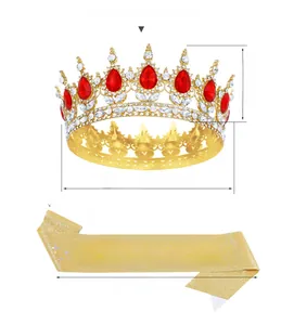 Detailed view of golden baroque crown and Birthday Queen sash with size measurements