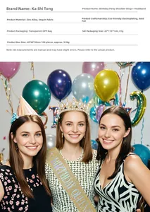 Birthday party set featuring a sparkling gold Birthday Queen sash and a rhinestone crown