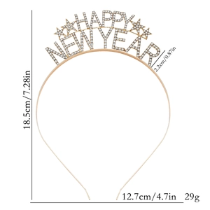 Tableau détaillé des tailles et poids du serre-tête en métal Happy New Year pour fête