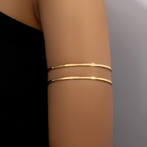 Bracelet de bras minimaliste doré à double couche pour femmes, finition polie chic