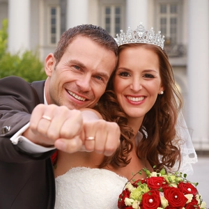 Classic silver crystal bridal crown and wedding rings set for formal party event