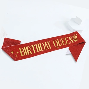 Rote Glitzer Birthday Queen Schärpe mit goldener Schrift für Geburtstagsfeiern