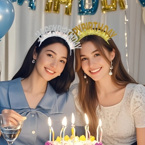 Serre-têtes Happy Birthday pailletés or et argent pour fêtes d'anniversaire