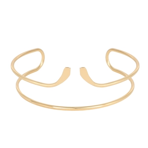 Bracelet de bras ouvert doré minimaliste à double couche pour femme au fini métallique poli