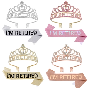 Retired party set with rhinestone tiaras and glitter sashes in four metallic colors