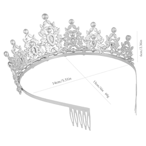 Elegant silver alloy crown with sparkling crystals and floral details for birthday party