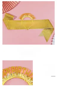 Détails du serre-tête et de l'écharpe pailletés champagne doré pour fête d'anniversaire
