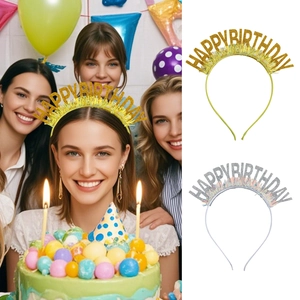 Serre-Tête Happy Birthday À Paillettes Avec Franges En Clinquant Lettres Brillantes Accessoire Cheveux Pour Décorations Fête D'Anniversaire Unisexe