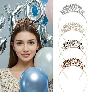 Serre-tête Lettres Happy New Year Mode Alliage Métal Strass Bandeau de Fête pour Femmes Accessoires Cheveux Célébration