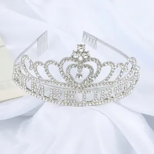 Elegant silver retired tiara with sparkling rhinestones and heart design for women