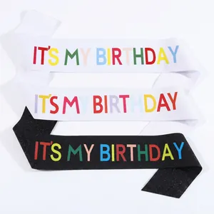 Sparkling birthday sash set including white and black sashes with It's My Birthday text