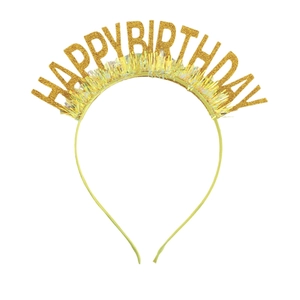 Serre-tête Happy Birthday à paillettes dorées avec franges de guirlandes pour anniversaire