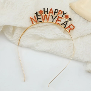 Serre-tête doré Happy New Year en métal avec étoiles et strass pour le Nouvel An