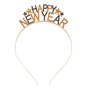 Serre-tête doré Happy New Year avec strass pour les fêtes de fin d'année