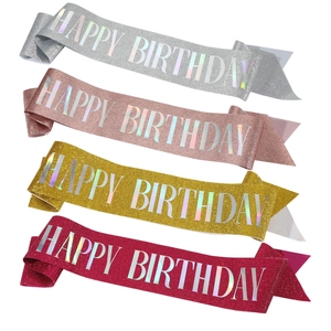 Happy Birthday Glitter Party Sash For Women Girls Birthday Celebration Decoration Accessory Holographic Letter Print Sash