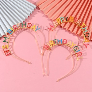 Golden birthday headband set with colorful IT'S MY BIRTHDAY lettering and party tiaras