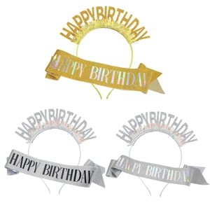 Sparkling Happy Birthday glitter headband and sash party accessory set in various colors