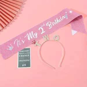 Ensemble écharpe rose pailletée et serre-tête couronne pour fête de 2ème anniversaire