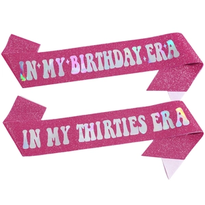 Glitter Birthday Sash In My Birthday Era Thirties Era Holographic Lettering Hot Pink Party Celebration Sash For Women