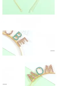 Detail view of the pink and blue rhinestone MOM TO BE headband made of zinc alloy