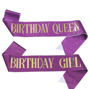 Set di fasce di compleanno viola glitterate con scritte dorate BIRTHDAY QUEEN e GIRL