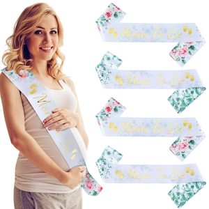 Fascia Mom To Be per Festa Premaman Donna Incinta Cintura in Raso Lettere Oro Impronta Design Floreale Decorazione Party