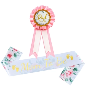 Floral Satin Mom To Be Sash And Dad To Be Badge For Baby Shower Gender Reveal Party Decoration Celebration Accessories