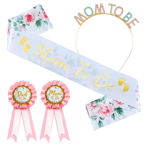 Baby Shower Party Decorations Mom To Be Satin Sash Rhinestone Headband Dad To Be Pin Badges For Gender Reveal Celebration