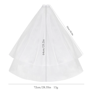 White double layer wedding bridal veil with comb showing dimensions and lightweight mesh