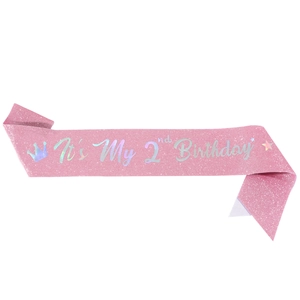 Écharpe rose pailletée avec texte holographique It's My 2nd Birthday pour enfant