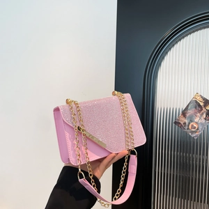 Women's Glitter Sequin Small Square Bag Elegant Chain Shoulder Crossbody Bag Versatile Party Evening Purse With Metal Decor PU Leather Bag