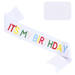 Fascia bianca glitterata con testo colorato IT'S MY BIRTHDAY e dettaglio tessuto