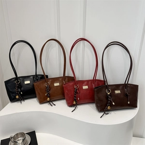 French vintage solid color leather tote bags in black, brown, red, and caramel colors