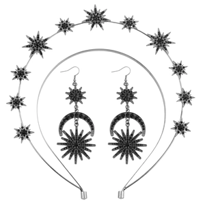 Set de bandeau soleil et lune baroque avec boucles d'oreilles en strass noirs argentés