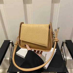 Women Fashion PU Leather Woven Texture Shoulder Bag Urban Simple Crossbody Small Square Handbag Casual Daily Bag